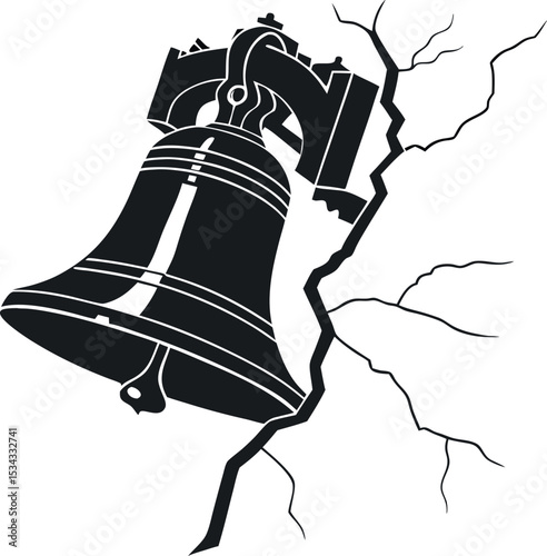 : Silhouette of the Liberty Bell with iconic crack visible, 