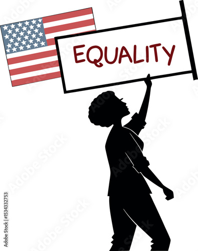 silhouette of an American protester raising a sign.