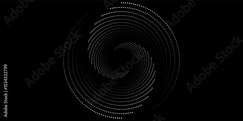 Modern abstract background. Halftone dots in circle form. Spiral logo, icon or design element. Black dots on a white background and white dots on the black side. modern