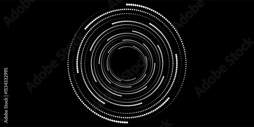 Modern abstract background. Halftone dots in circle form. Spiral logo, icon or design element. Black dots on a white background and white dots on the black side. modern