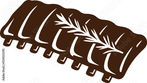smoked meat silhouette vector, smoked rib icon for barbecue, food rack with grilled ribs