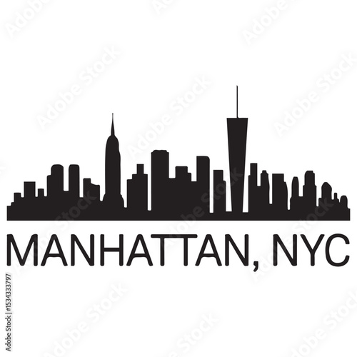 Manhattan skyline horizontal banner. Manhattan, NYC. Vector template for your design. Vector black silhouette. with white background
