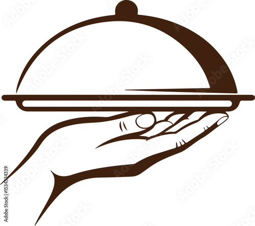 hand serving tray silhouette icon, restaurant hand food tray vector, silhouette hand holding platter
