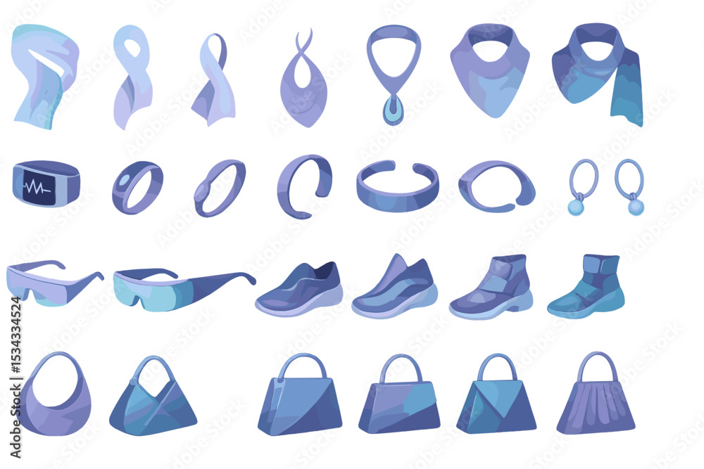 Obraz premium Futuristic fashion accessory set with wearables, shoes, bags, and jewelry