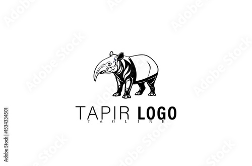 Geometric Black Tapir Logo Vector. Wild Animal Mascot Design Illustration for Business Branding. Simple Modern Tapir Icon Silhouette for Creative Company, Brand, or Team Identity Graphic.

