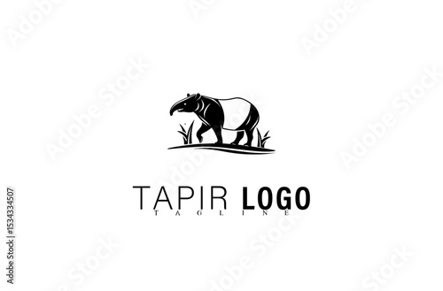 Minimal Black Tapir Mascot Logo Design. Geometric Animal Symbol Vector Illustration. Modern Tapir Icon for Business, Brand Identity, or Team Logo Use. Creative Wildlife Branding Element.

