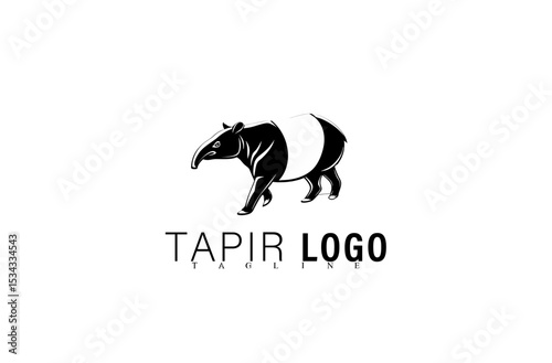 Elegant Black Tapir Logo Vector Illustration. Modern Geometric Animal Symbol Design. Unique Tapir Mascot Icon for Brand, Team, or Business Logo Identity. Simple Silhouette Graphic Element.

