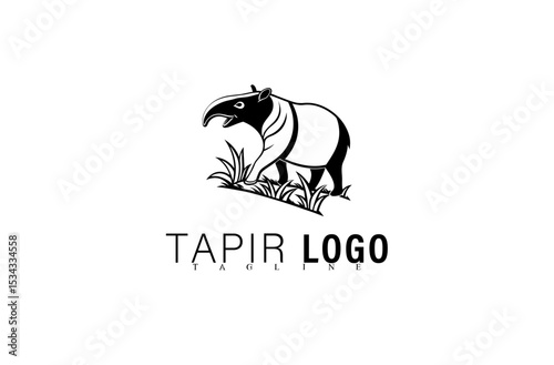 Creative Modern Tapir Mascot Logo Illustration. Black Geometric Wild Animal Icon Design. Unique Tapir Symbol for Business, Team, or Company Branding Vector Graphic Silhouette Concept.

