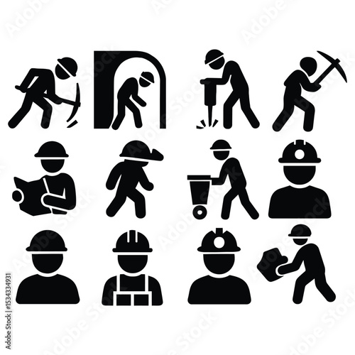 Construction worker icons set isolated on white background