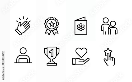 Eight Minimalist Line Art Icons Achievement, Appreciation, and Support