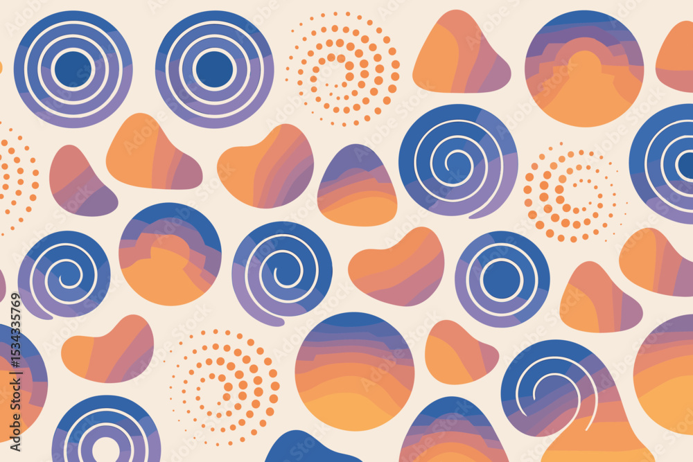 Fototapeta premium Abstract gradient shapes and spirals in warm purple-orange tones