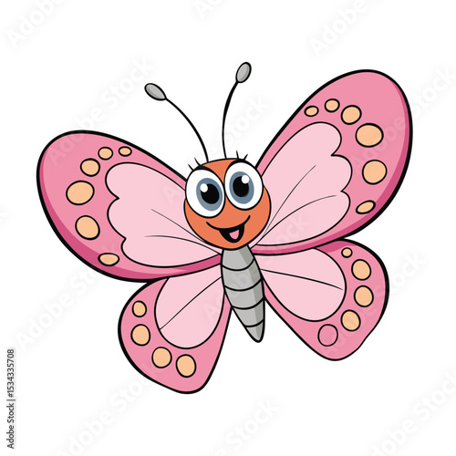 A cute cartoon butterfly vector illustration on a white background