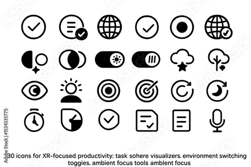 Icon set for XR productivity with ambient focus and task tools