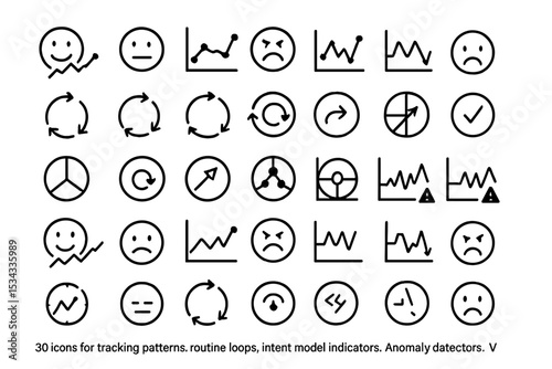 Icon set for pattern tracking, routine loops, and anomaly detection