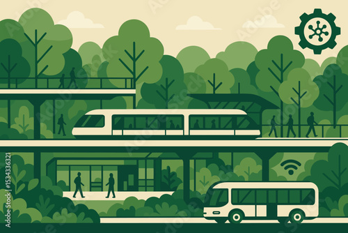 Sustainable smart city transit with electric train and eco-friendly bus