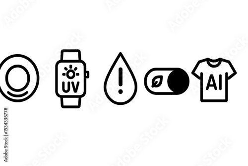 Wearable tech icons featuring UV sensor, hydration alert, and AI clothing