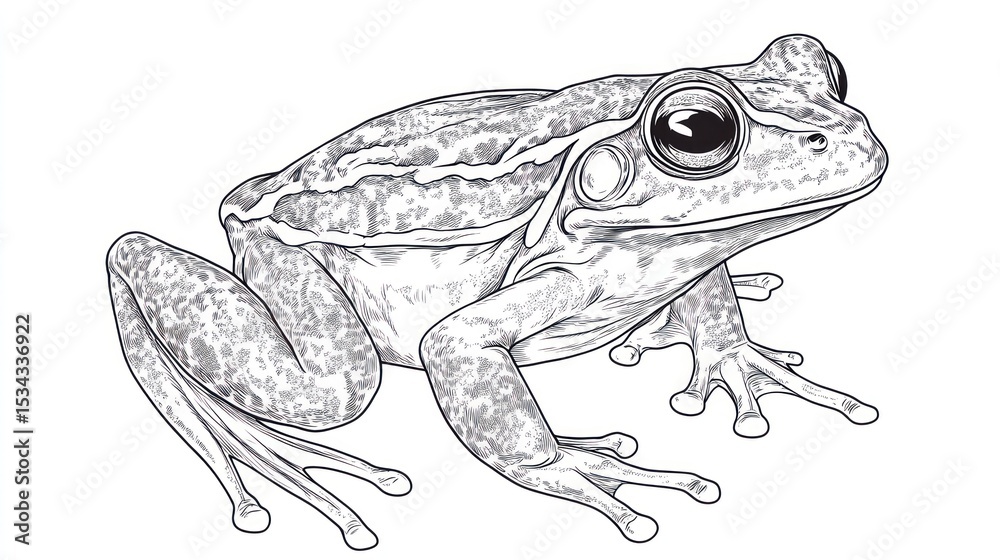 Naklejka premium Detailed grayscale illustration of a frog