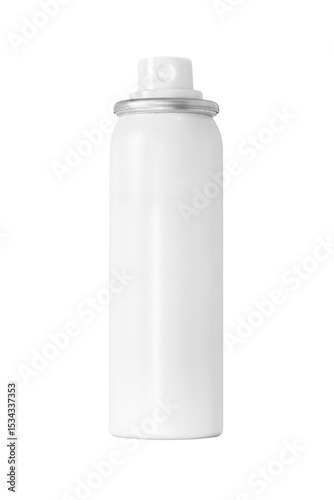 White aerosol spray can without cap isolated on transparent background for packaging or product mockup design