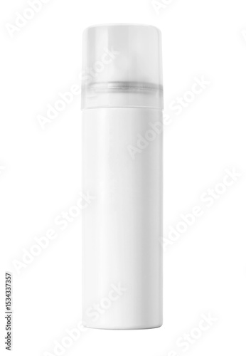 White cosmetic pump bottle with transparent cap isolated on transparent background for packaging or product mockup