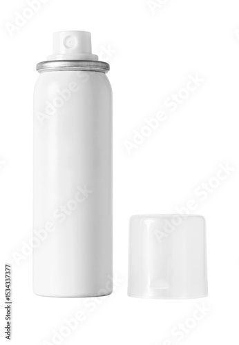 White aerosol spray can with open cap isolated on transparent background for packaging or product mockup design