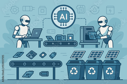 Robots assembling AI chips with solar-powered recycling system