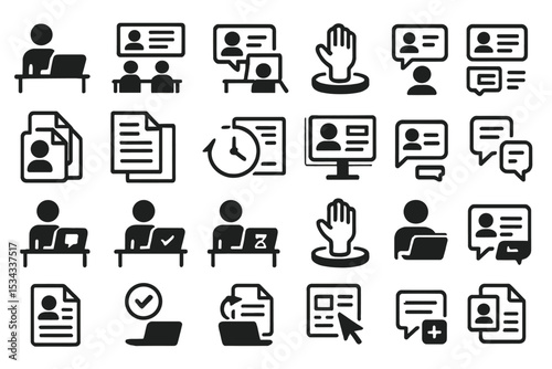 Dark UI icon set for remote work, chat, files, and time tracking
