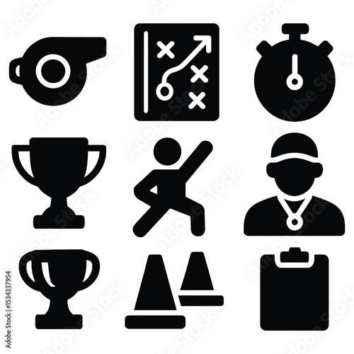 Sports coaching icons set isolated on white background