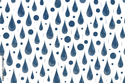 Seamless pattern of glossy blue raindrops on a dark background