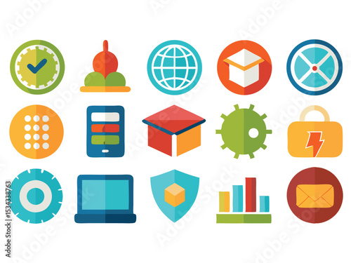 Collection of flat design icons for business and technology isolated on white background
