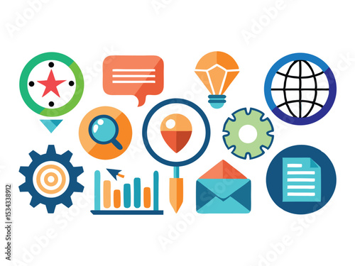 Colorful business strategy icons set isolated on white background
