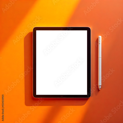 A Tablet and Stylus on a Bold Orange Background
