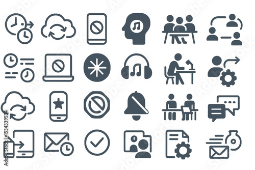 Dark UI icon set for productivity, syncing, and collaboration tools