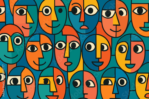 Colorful abstract faces in geometric cubist style