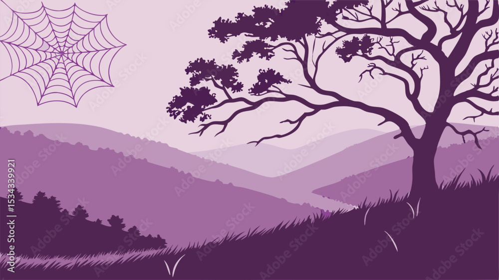 Fototapeta premium Serene Landscape Design Featuring a Majestic Tree and Rolling Hills Ideal for Branding and Logos