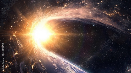 Celestial Phenomenon Depicting Sunlight Over Earth in Space