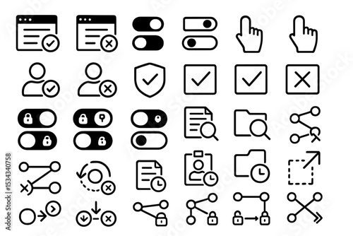 Icon set for user access, file permissions, toggle controls, and data sharing paths