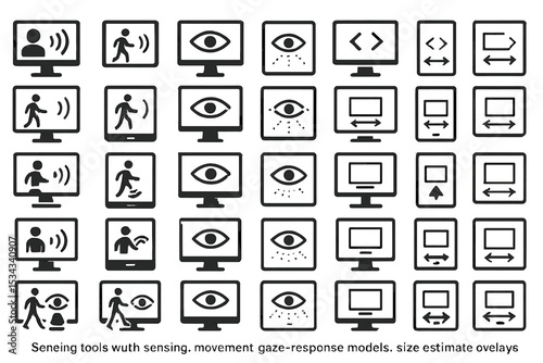 Line icon set for movement sensing, gaze tracking, and interface scaling tools