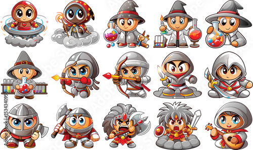 Cartoon Video Game Characters Wizards, Archers, Warriors, and Medieval Fantasy Creatures Collection