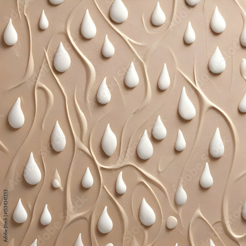 Abstract Beige and White Cream Swirl Texture with Droplets