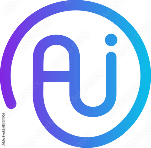 Round AI logo, assistant chatbot icon, gradient monogram in outline. Modern digital symbol for smart automation, SaaS, software app, virtual tech support, communication system. Vector illustration