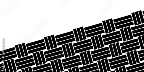 Black Weave Pattern Showing Repetition Useful as Background. Minimal line Seamless geometric pattern with shapes. Decoration and maze ornament square wall tile. black rattan weave texture background.