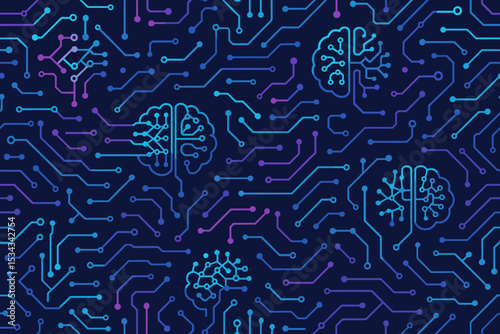AI brain circuit pattern with glowing tech lines on dark background