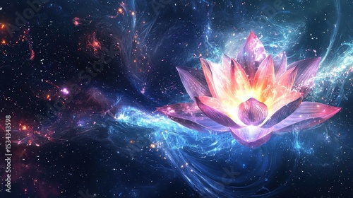 Ethereal Lotus Flower in Cosmic Background with Colorful Swirls