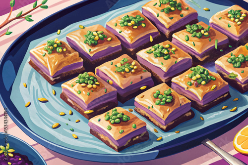 baklava squares topped with crushed pistachios and drizzled with golden honey syrup. Flaky phyllo pastry dessert perfect for tea, holidays, and gifting