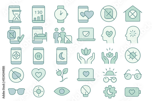 Minimalist wellness and digital detox icon set in soft tones