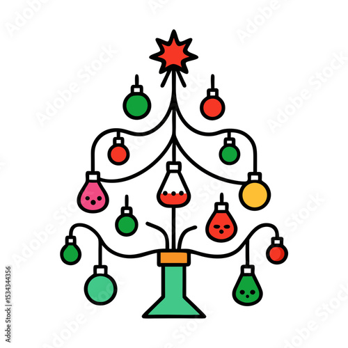 Festive tree with potion bottles and bones vector illustration.