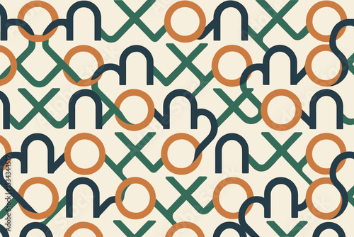 Geometric seamless pattern with loops, circles, and intersecting lines