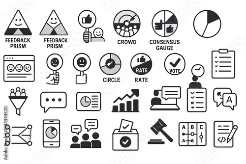 Icon set representing feedback, rating systems, and public engagement tools