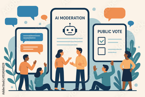 People engaging in online voting and AI-moderated civic debate