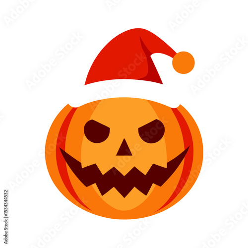 Jacko Lanterns with Santa hats vector illustration.